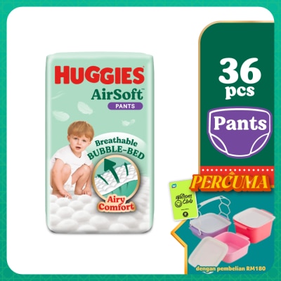 HUGGIES - AirSoft Pants Diapers L 36s Breathable and soft diapers for baby