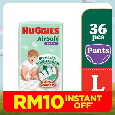 HUGGIES AirSoft Pants Diapers L 36s Breathable and soft diapers for baby