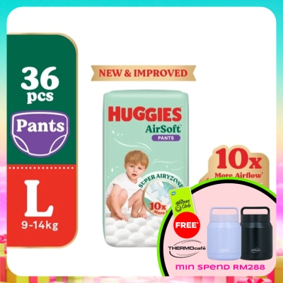 HUGGIES - AirSoft Pants Diapers L 36s Breathable and soft diapers for baby