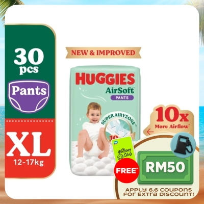 HUGGIES - AirSoft Pants Diapers XL 30s Breathable and soft diapers for baby