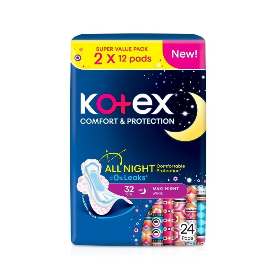 Comfort & Protection Overnight Wing Pad 32cm (12sx2 Packs)-Sanitary Pad with 100% Leak Free Comfort