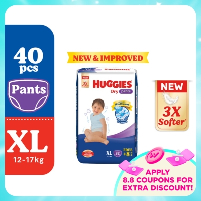 HUGGIES - Dry Pants Diapers XL 40s - Absorbent and dry diapers for baby