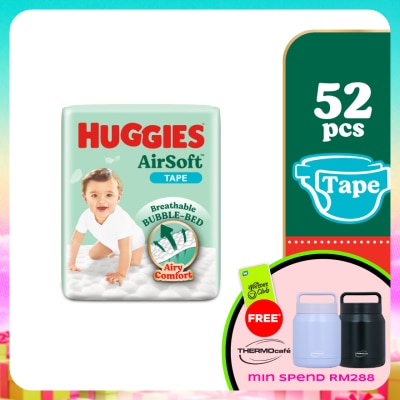 HUGGIES - AirSoft Tape Diapers M 52s Breathable And Soft Diapers For Baby