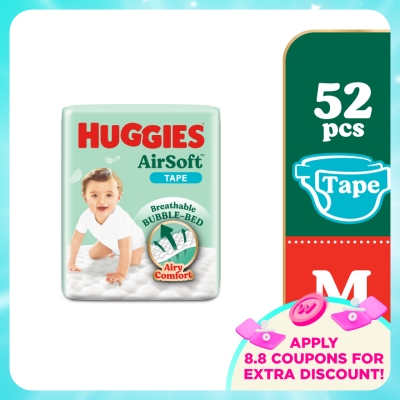 HUGGIES - AirSoft Tape Diapers M 52s Breathable And Soft Diapers For Baby