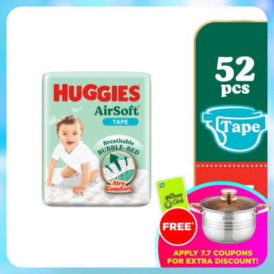 HUGGIES - AirSoft Tape Diapers M 52s Breathable And Soft Diapers For Baby