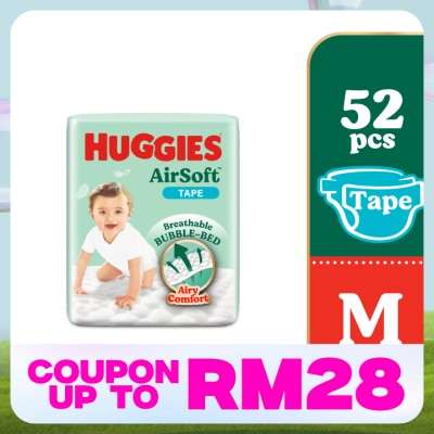 HUGGIES AirSoft Tape Diapers M 52s Breathable And Soft Diapers For Baby