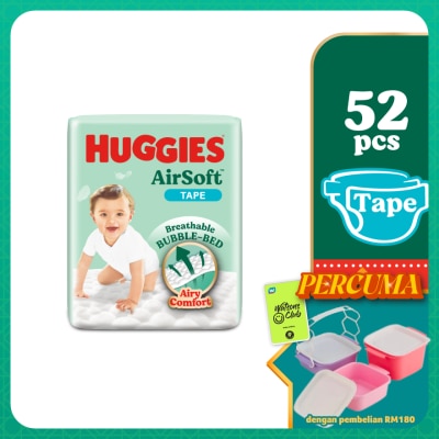 HUGGIES - AirSoft Tape Diapers M 52s Breathable And Soft Diapers For Baby