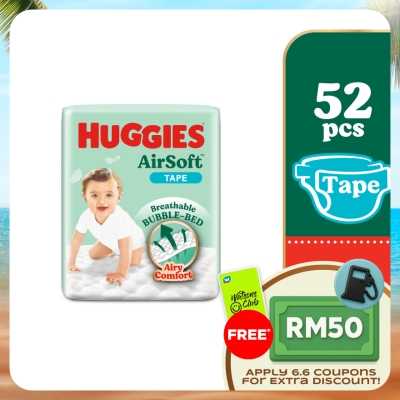 HUGGIES - AirSoft Tape Diapers M 52s Breathable And Soft Diapers For Baby