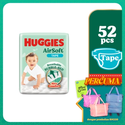 HUGGIES AirSoft Tape Diapers M 52s Breathable And Soft Diapers For Baby