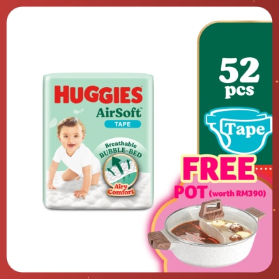 HUGGIES AirSoft Tape Diapers M 52s Breathable And Soft Diapers For Baby