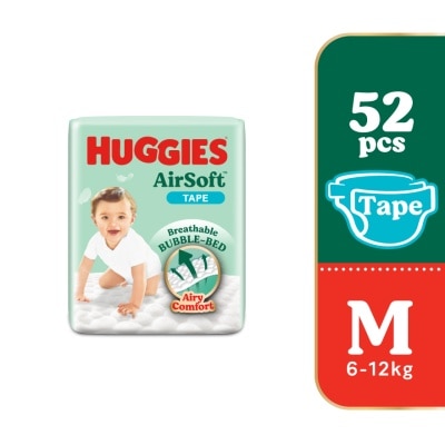 HUGGIES AirSoft Tape Diapers M 52s Breathable And Soft Diapers For Baby