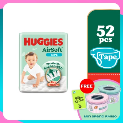 HUGGIES AirSoft Tape Diapers M 52s Breathable And Soft Diapers For Baby