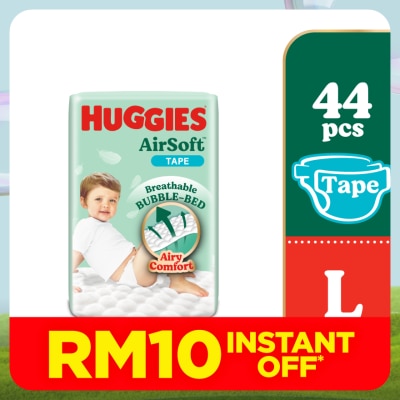HUGGIES AirSoft Tape Diapers L 44s Breathable And Soft Diapers For Baby