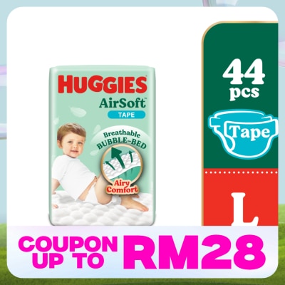 HUGGIES AirSoft Tape Diapers L 44s Breathable And Soft Diapers For Baby
