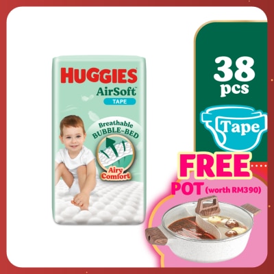 HUGGIES AirSoft Tape Diapers XL 38s Breathable And Soft Diapers For Baby