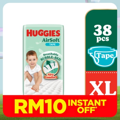 HUGGIES AirSoft Tape Diapers XL 38s Breathable And Soft Diapers For Baby