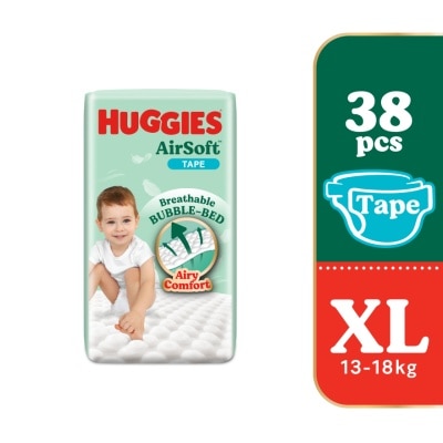 HUGGIES AirSoft Tape Diapers XL 38s Breathable And Soft Diapers For Baby