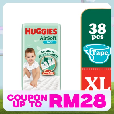 HUGGIES AirSoft Tape Diapers XL 38s Breathable And Soft Diapers For Baby