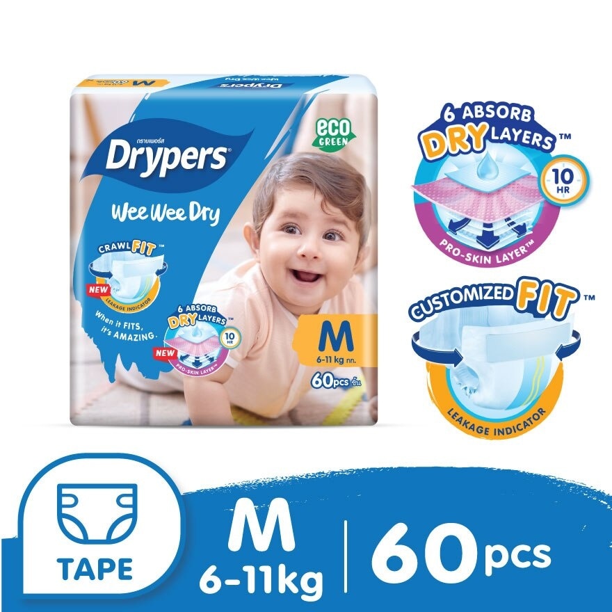 Wee Wee Dry Mega Diapers Tape M 60's