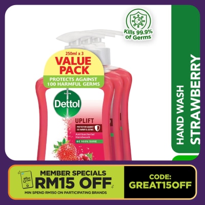 DETTOL Hand Wash Uplift Strawberry & Raspberry Value Pack 250g x3