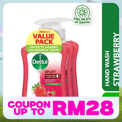 DETTOL Hand Wash Uplift Strawberry & Raspberry Value Pack 250g x3