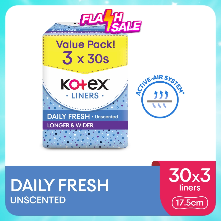Longer & Wider Unscented Pantyliner 17.5cm (30s x 3 Packs) - Breathable, Comfortable & Absorbent
