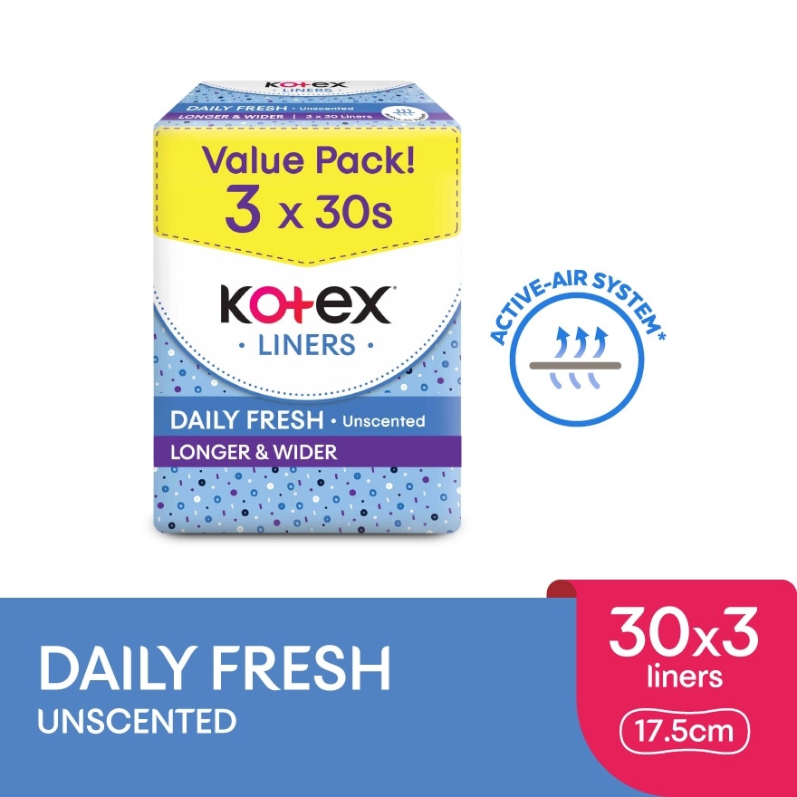 Longer & Wider Unscented Pantyliner 17.5cm (30s x 3 Packs) - Breathable, Comfortable & Absorbent