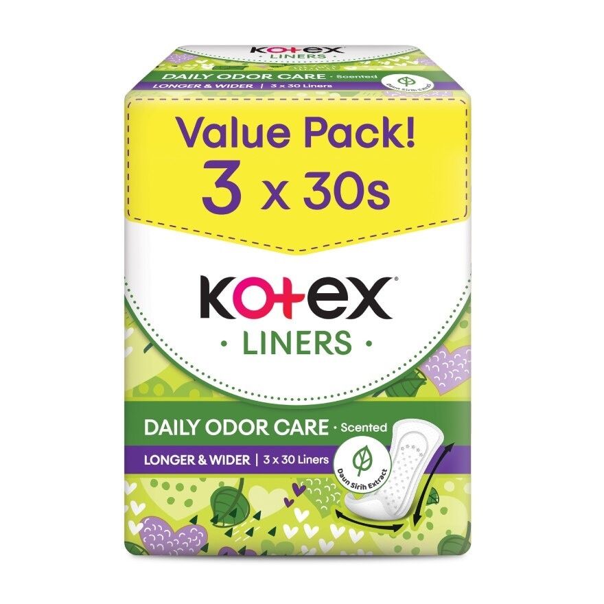 Longer & Wider Scented Pantyliner 17.5cm (30s x 3 Packs) - Odor Care with Daun Sirih Extract Liners