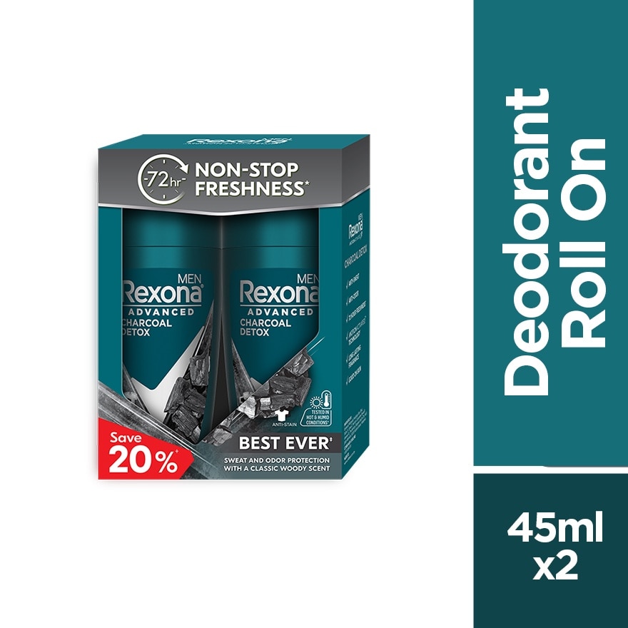 Men Charcoal Detox Roll On 2x45ml