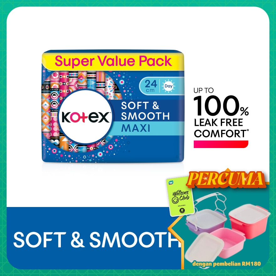 Soft & Smooth Maxi Day Wing Pad 24cm (16s x 3 Packs) - Sanitary Pad with 100% Leak Free Comfort