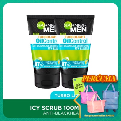 GARNIER MEN Turbolight Blackheads Icy Scrub Twin Pack 2X100ml