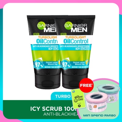 GARNIER MEN Turbolight Blackheads Icy Scrub Twin Pack 2X100ml