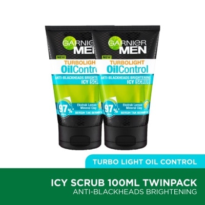 GARNIER MEN Turbolight Blackheads Icy Scrub Twin Pack 2X100ml