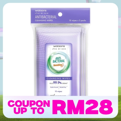 WATSONS Anti Bacterial Cleansing Wipes Sensitive 3x10's