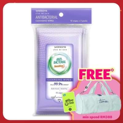 WATSONS Anti Bacterial Cleansing Wipes Sensitive 3x10's