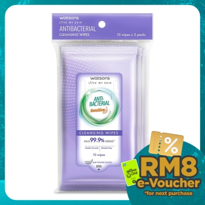 WATSONS Anti Bacterial Cleansing Wipes Sensitive 3x10's