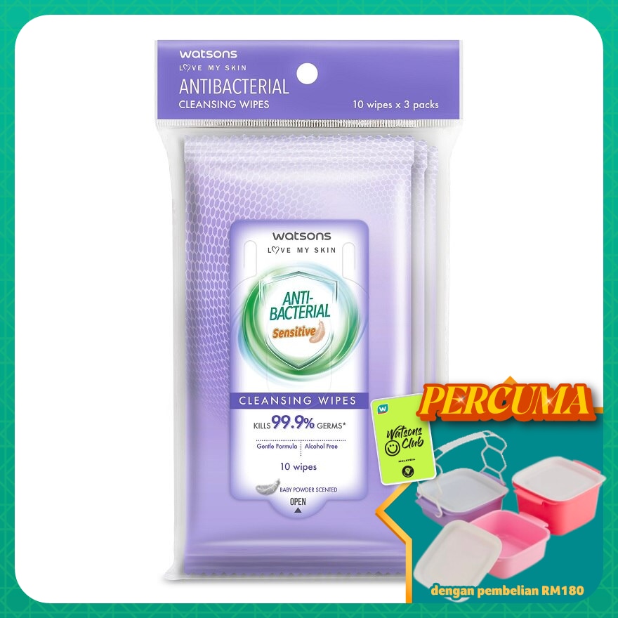Anti Bacterial Cleansing Wipes Sensitive 3x10's