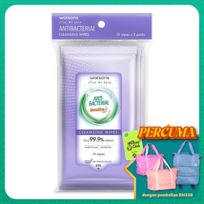 WATSONS - Anti Bacterial Cleansing Wipes Sensitive 3x10's