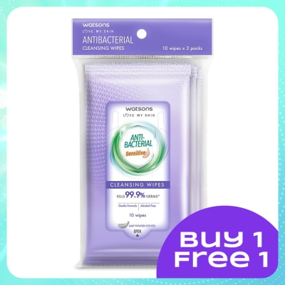WATSONS Anti Bacterial Cleansing Wipes Sensitive 3x10's