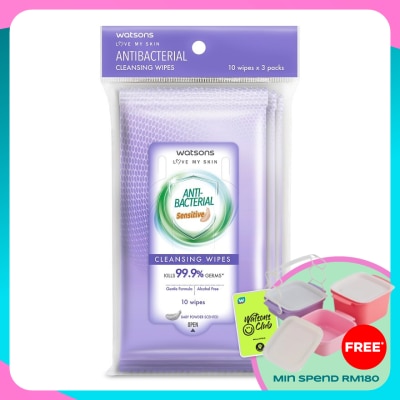 WATSONS Anti Bacterial Cleansing Wipes Sensitive 3x10's
