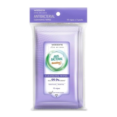 WATSONS Anti Bacterial Cleansing Wipes Sensitive 3x10's