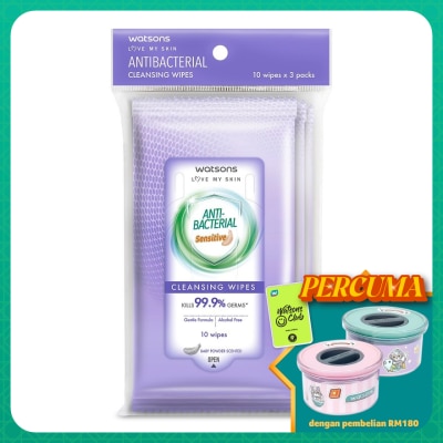 WATSONS Anti Bacterial Cleansing Wipes Sensitive 3x10's