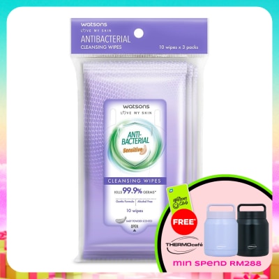 WATSONS - Anti Bacterial Cleansing Wipes Sensitive 3x10's