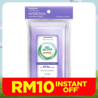 WATSONS Anti Bacterial Cleansing Wipes Sensitive 3x10's