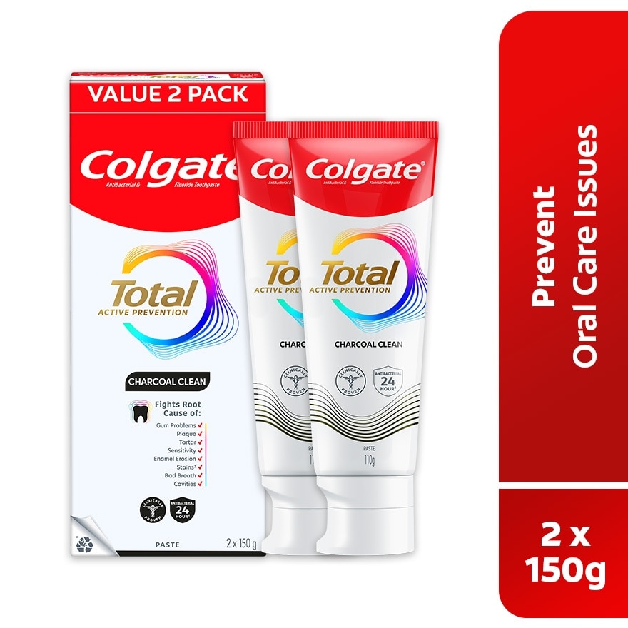 Colgate Total Charcoal Clean Toothpaste 2x150g