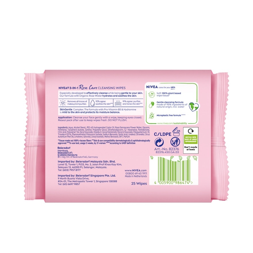 3 In 1 Rose Care Cleansing Wipes 25s