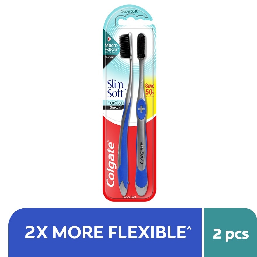 Colgate SlimSoft Flex Clean Charcoal Toothbrush Valuepack (2s)