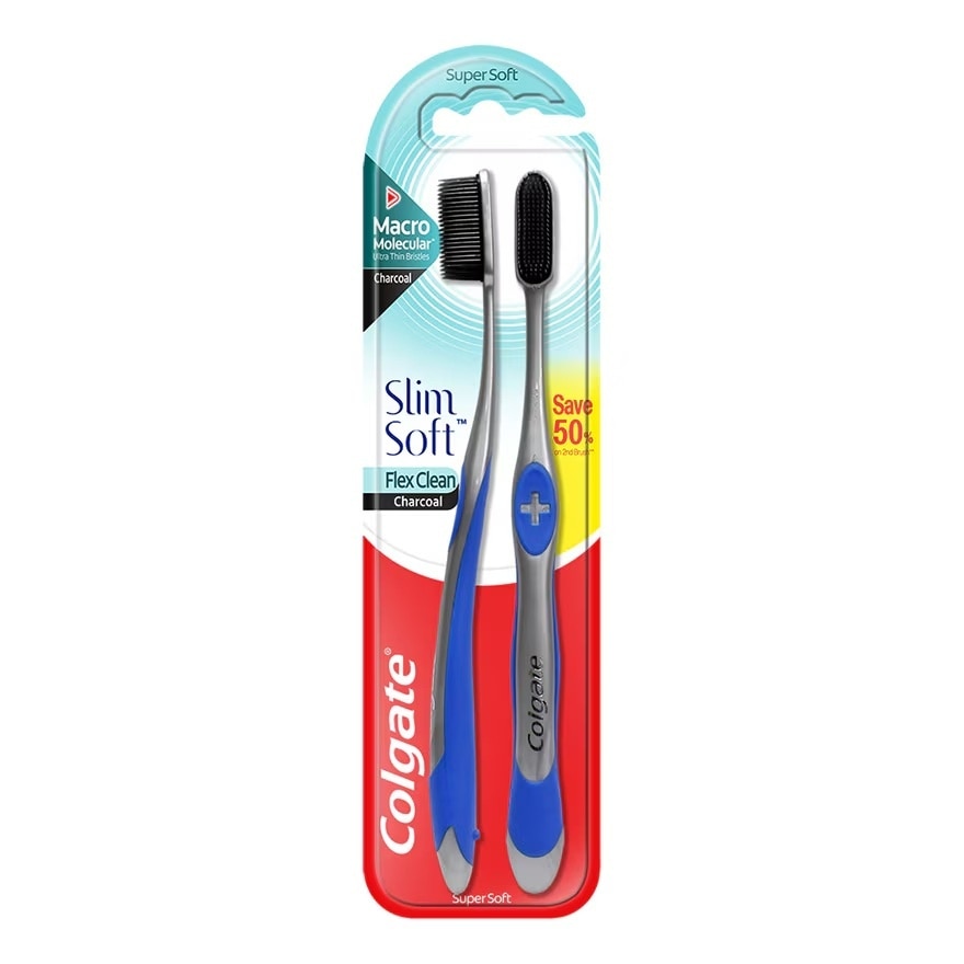 Colgate SlimSoft Flex Clean Charcoal Toothbrush Valuepack (2s)