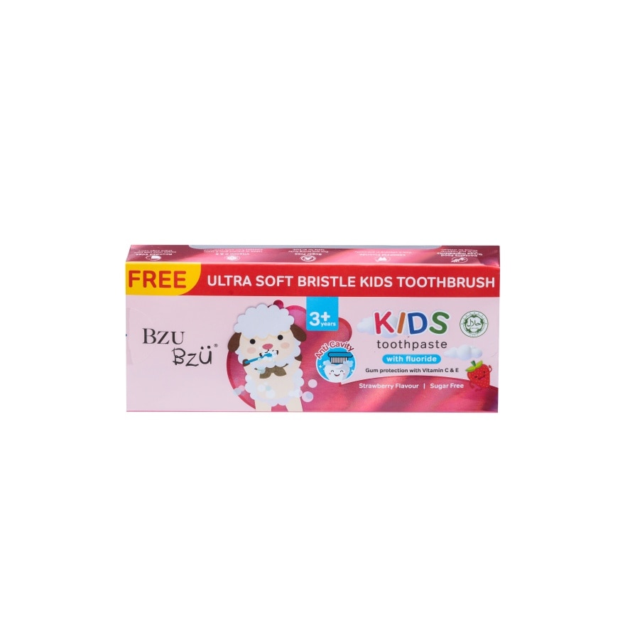 Strawberry Toothpaste Free Pink Toothbrush 2x50g