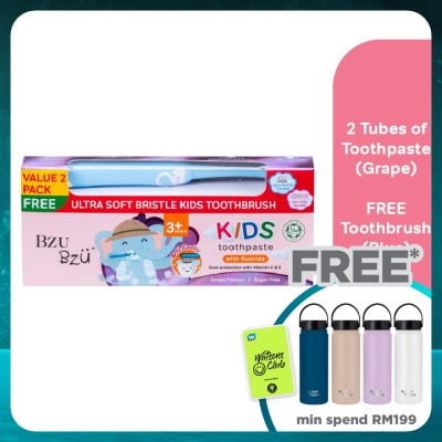 BZU BZU Strawberry Toothpaste Free Pink Toothbrush 2x50g